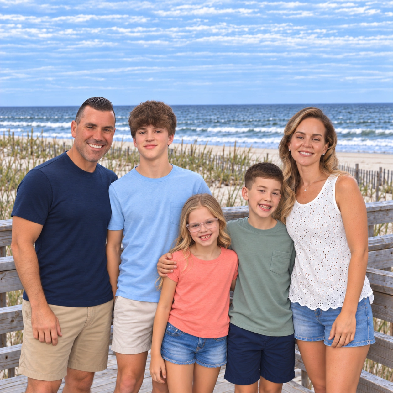 Master Kyle Freeman with his family on the beach boardwalk